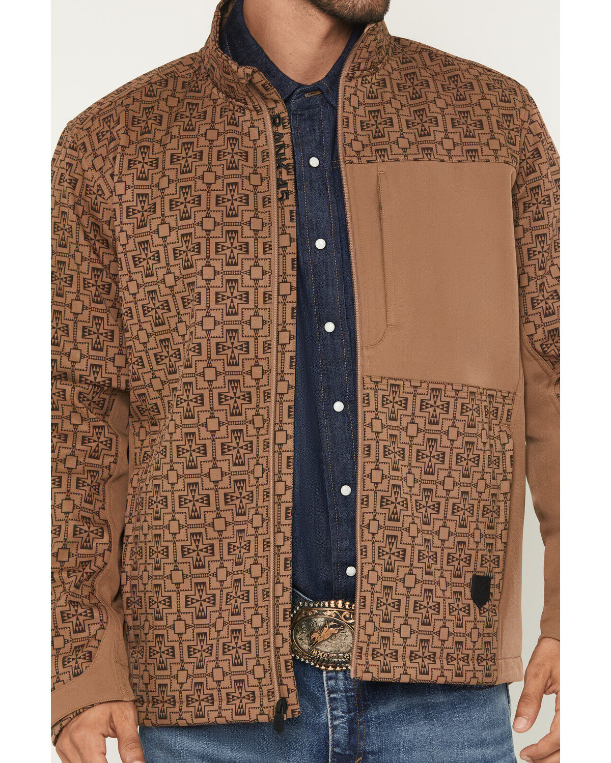 Image #3 - RANK 45® Men's Monroe Southwestern Color Block Softshell Jacket, Lt Brown, hi-res