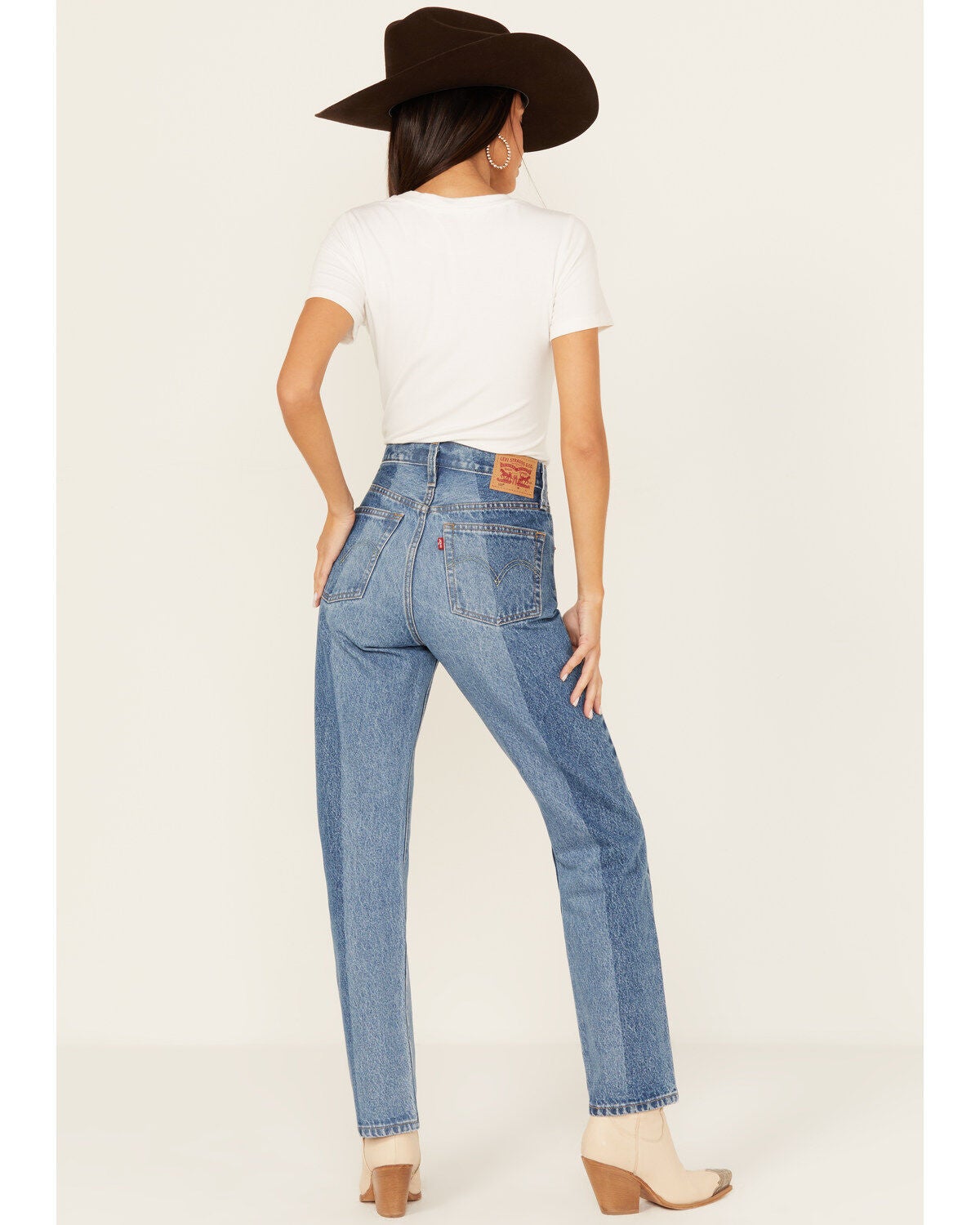 Levi's Women's Medium Wash Laser Craft High Rise Two Toned 501 Straight Jeans, Medium Wash, hi-res