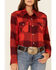 Wrangler Women's Buffalo Plaid Print Long Sleeve Snap Western Boyfriend Flannel Shirt , Red, hi-res