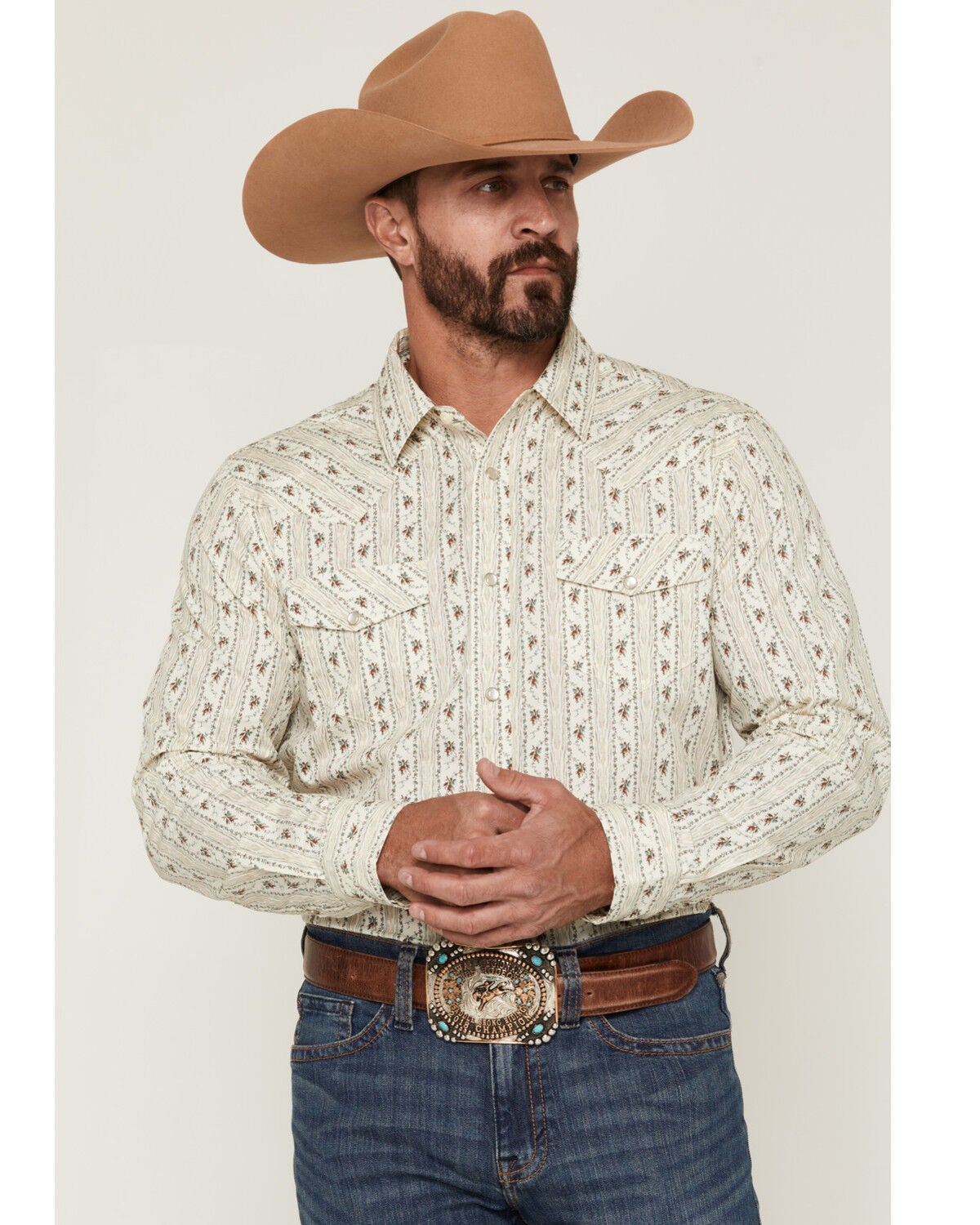 Gibson Trading Co Men's Old Pal Wallpaper Floral Print Long Sleeve Snap Western Shirt - Big, Ivory, hi-res