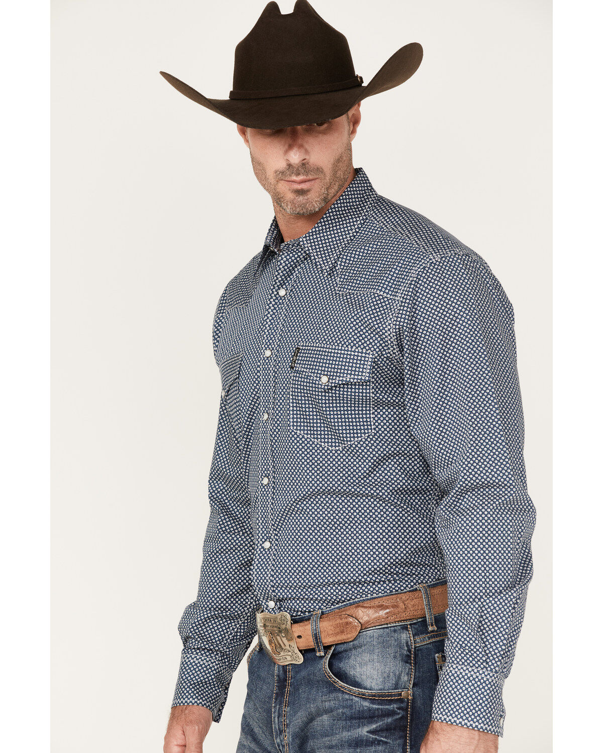 Image #2 - Cinch Men's Modern Fit Small Geo Print Snap Western Shirt, Blue, hi-res