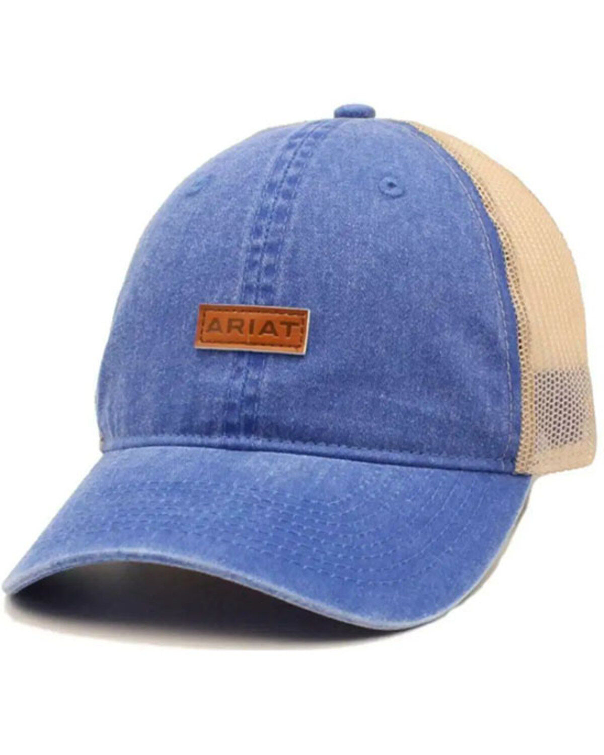 Image #1 - Ariat Men's Leather Logo Patch Ball Cap, Blue, hi-res