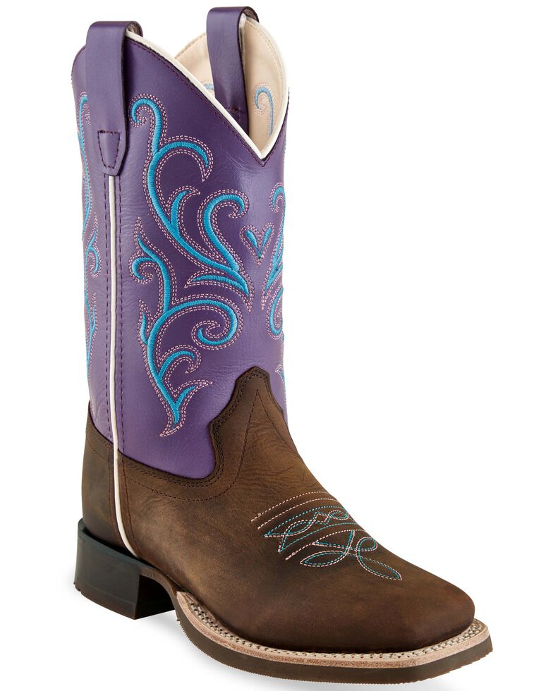 Old West Girls' Purple Western Boots - Square Toe, Brown, hi-res