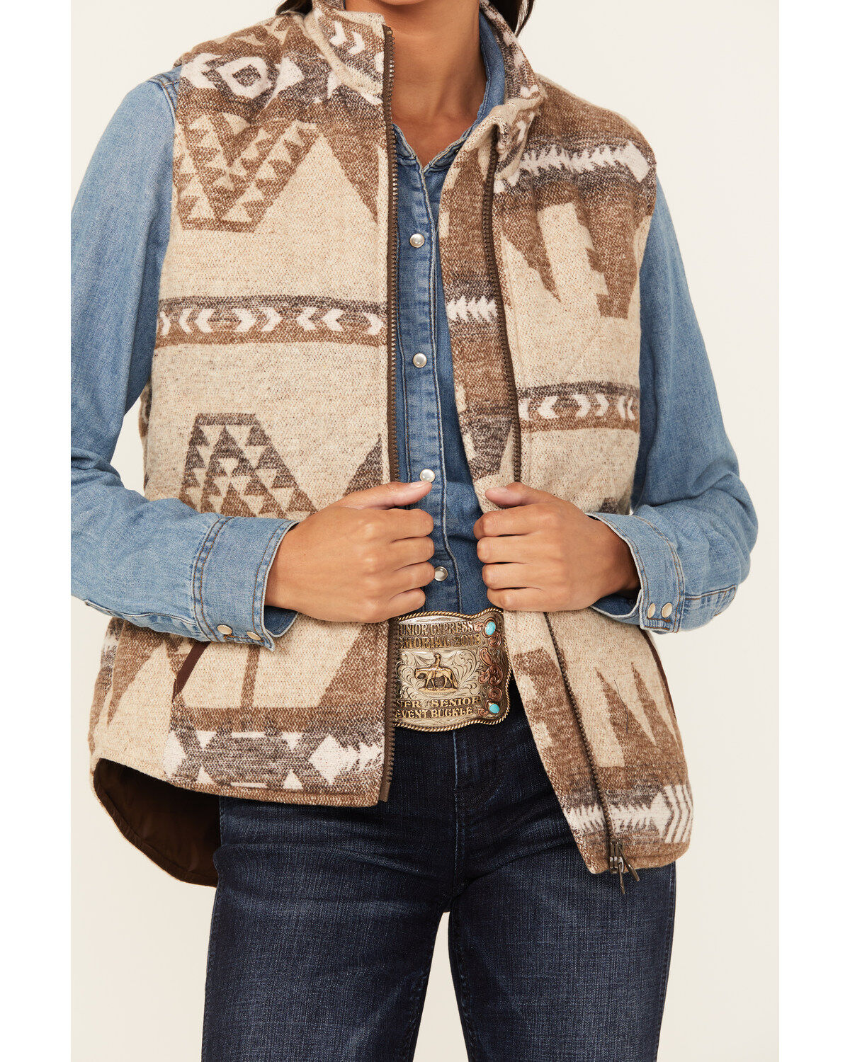 Image #3 - Outback Trading Co Women's Boot Barn Exclusive Southwestern Print Tennessee Vest, Brown, hi-res