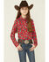 Image #1 - Roper Girls' Boot Scoot Print Long Sleeve Pearl Snap Western Shirt, Red, hi-res