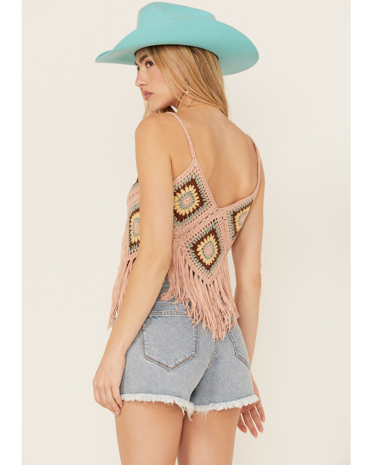 Image #4 - Rock & Roll Denim Women's Crochet Fringe Tank, Pink, hi-res