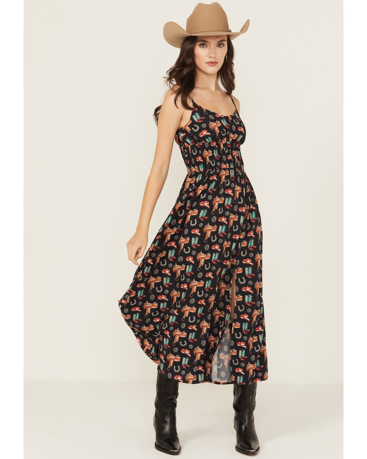 Image #1 - Rock & Roll Denim Women's Conversational Print Midi Dress, Black, hi-res