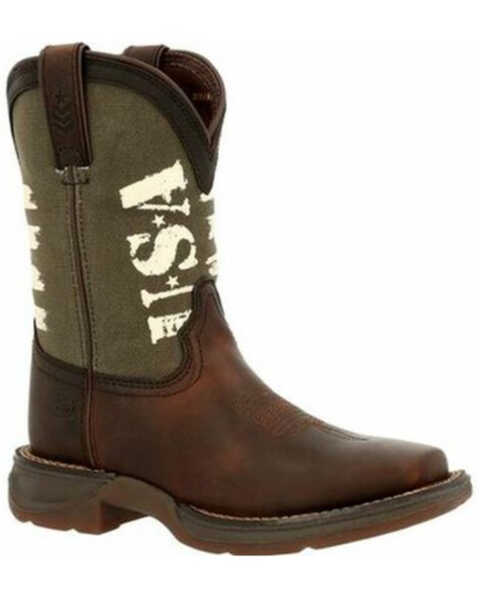 Durango Boys' Lil' Rebel USA Flag Western Boots - Broad Square Toe, Dark Brown, hi-res
