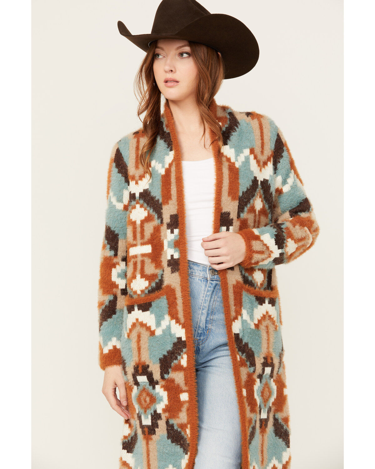 Image #2 - Shyanne Women's Southwestern Print Eyelash Cardigan, , hi-res