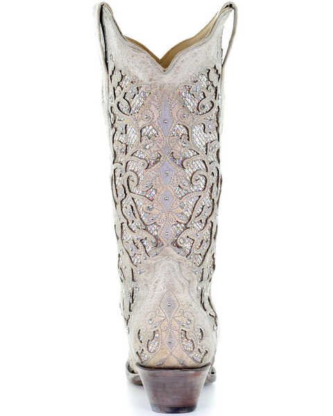 Image #7 - Corral Women's White Glitter Inlay Western Boots, White, hi-res