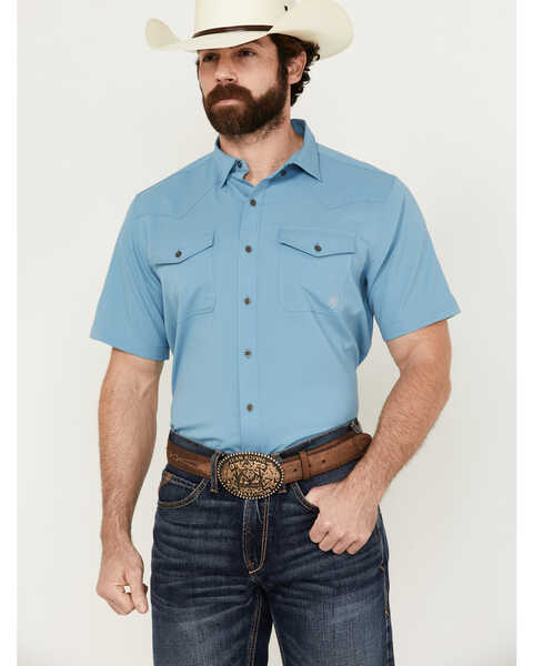 Image #1 - Ariat Men's VentTek Solid Short Sleeve Button-Down Performance Western Shirt , Steel Blue, hi-res