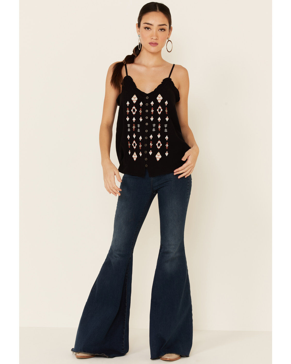 Image #2 - Shyanne Women's Shifflee Embroidered Button-Front Cami Tank Top, , hi-res