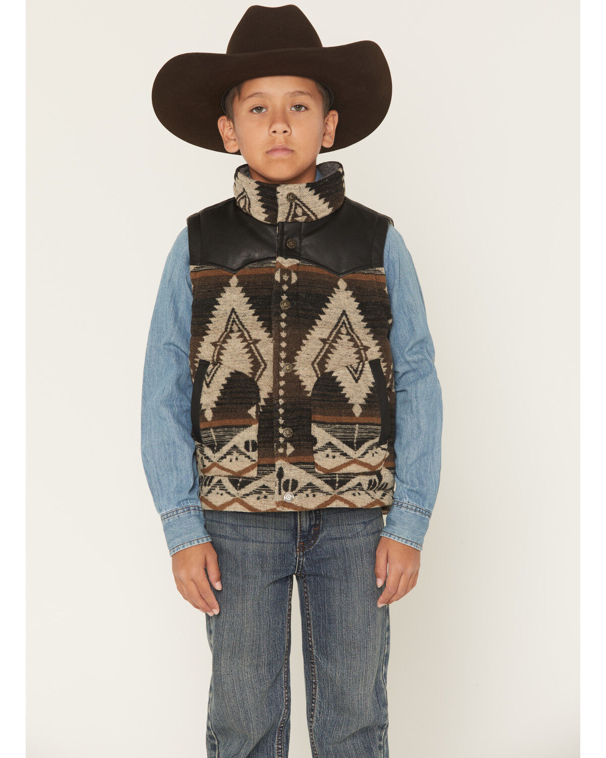 Image #1 -  Cody James Boys' Oil Slick Southwestern Print Vest, Dark Brown, hi-res