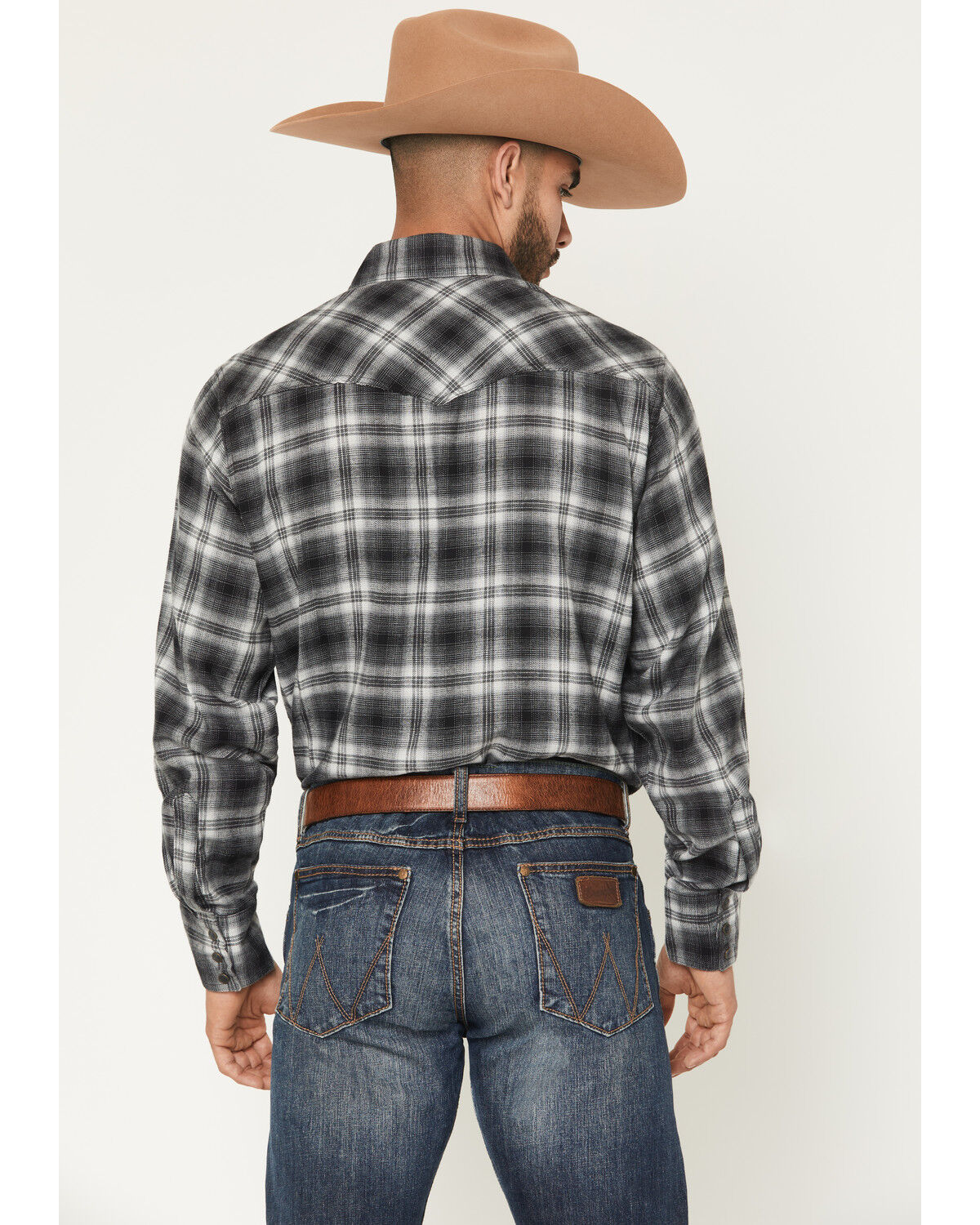 Image #4 - Wrangler Men's Plaid Print Long Sleeve Snap Flannel Shirt, Grey, hi-res