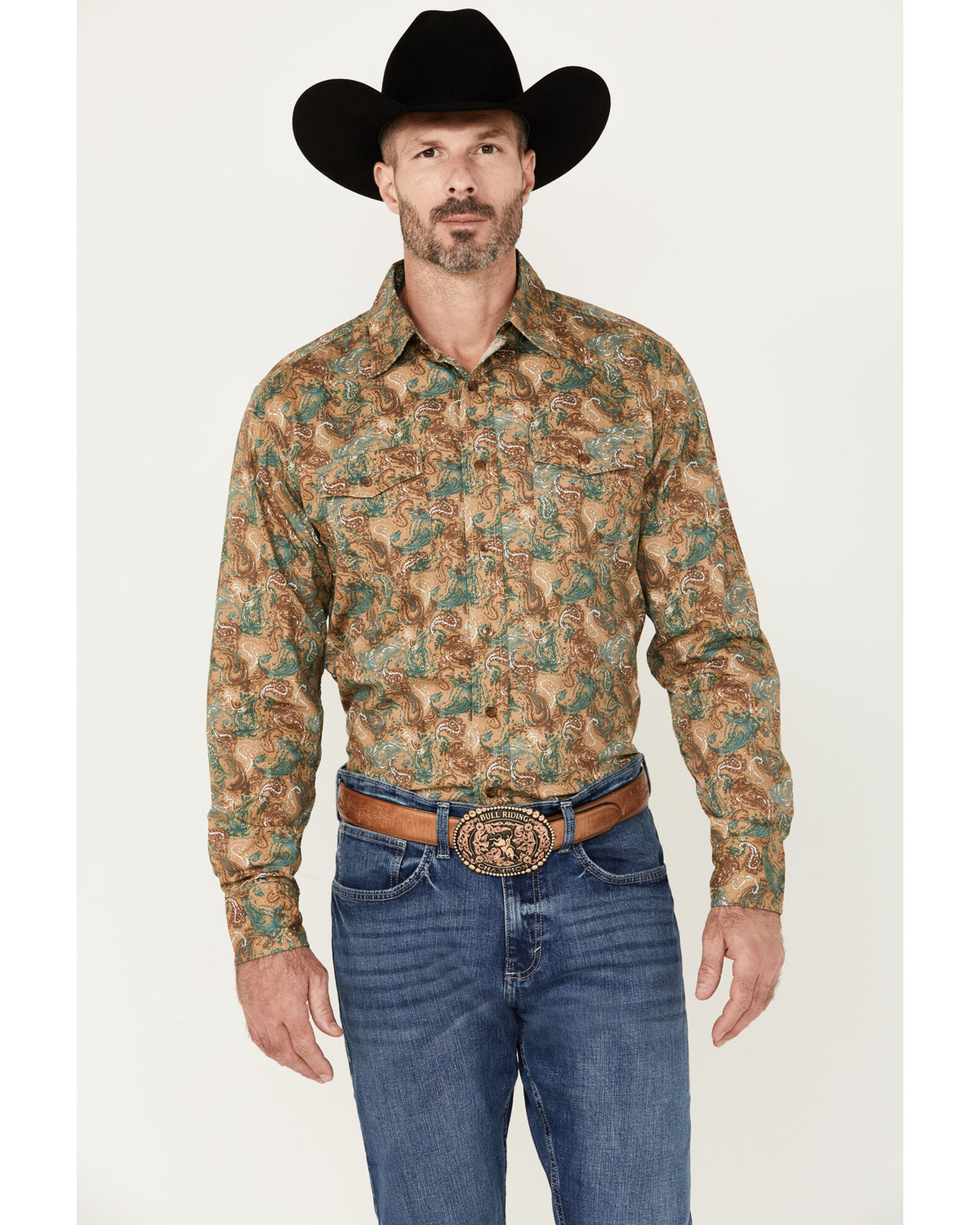 Wrangler Retro Men's Premium Paisley Print Long Sleeve Button-Down Western Shirt
