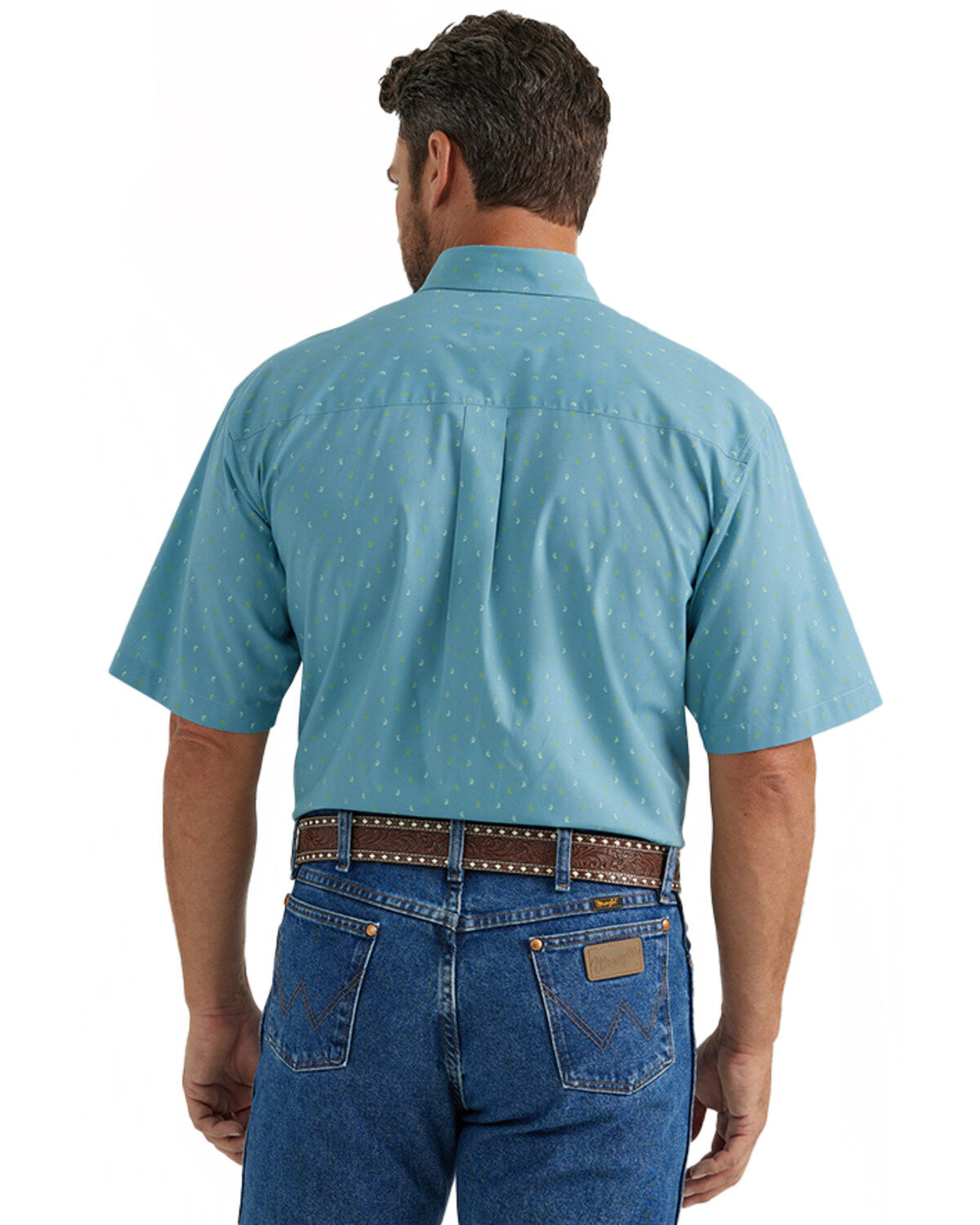 Image #3 - Wrangler Men's Classic Paisley Print Short Sleeve Button-Down Western Shirt, Blue, hi-res