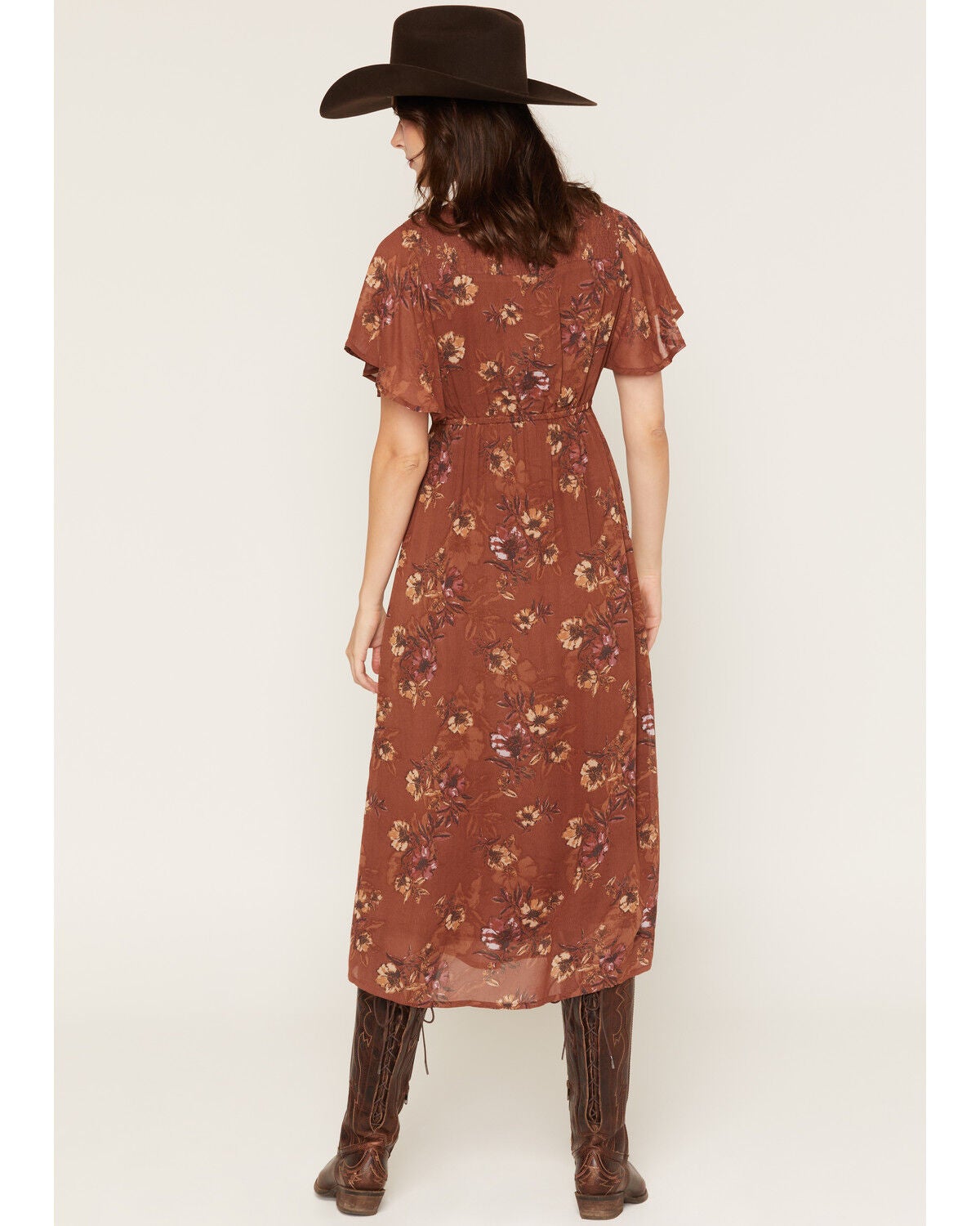 Image #4 - Shyanne Women's Renee Floral Print Short Sleeve Midi Dress, Bark, hi-res