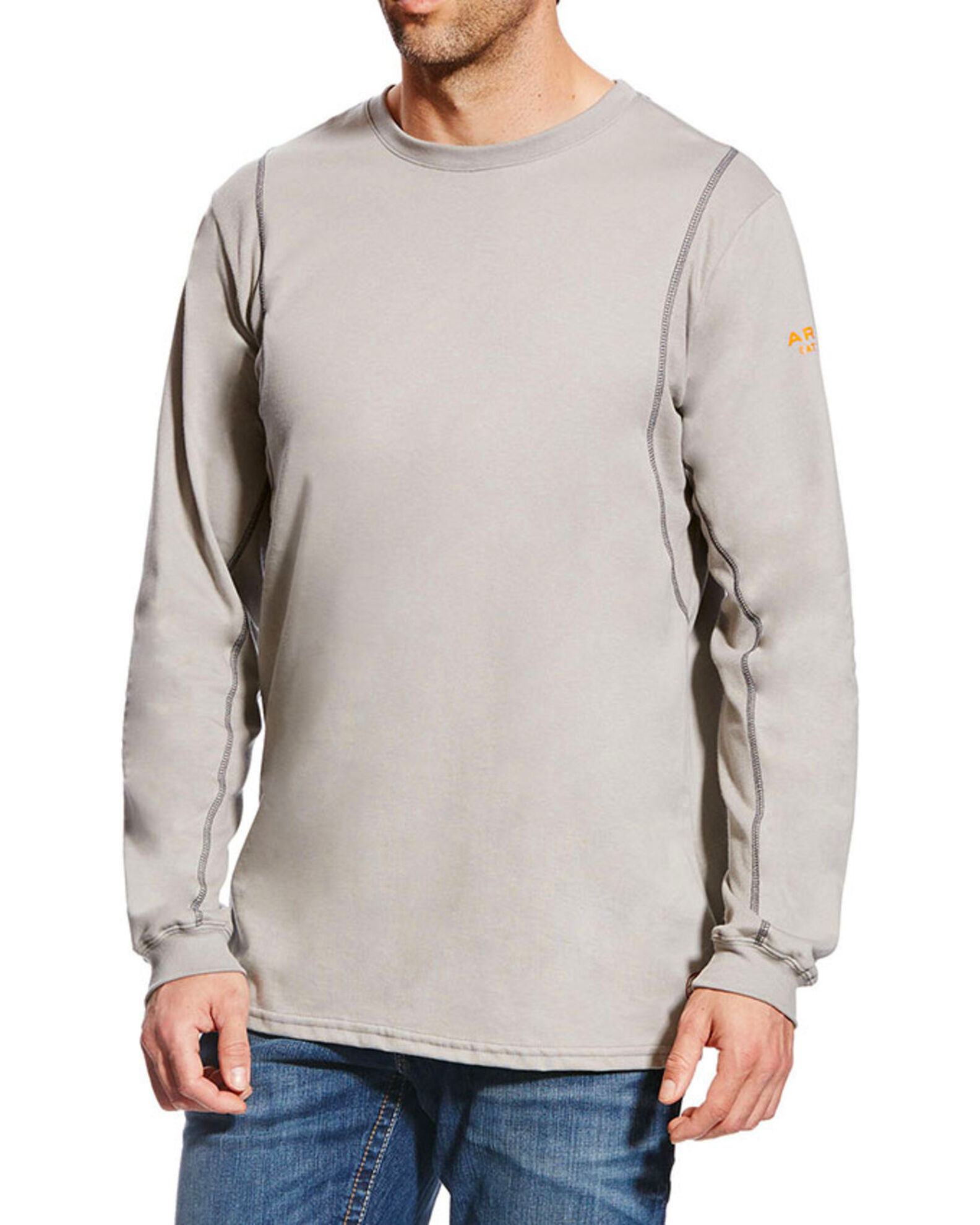 Image #1 - Ariat Men's FR Crew Neck Long Sleeve Shirt - Tall, Grey, hi-res