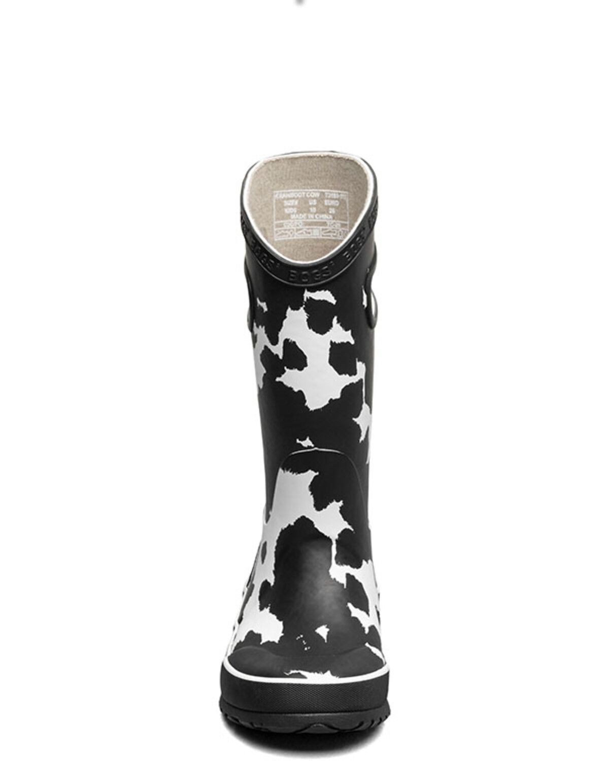 Image #4 - Bogs Girls' Cow Print Rain Boots - Round Toe, Black/white, hi-res
