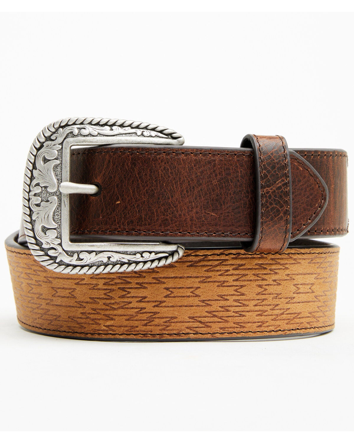 RANK 45&reg; Men's Holt Southwestern Embossed Leather Belt, Dark Brown, hi-res