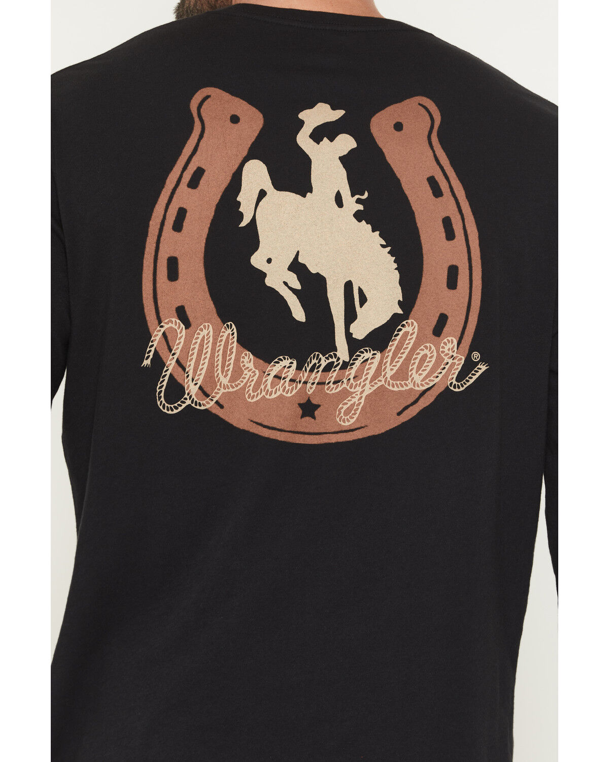 Image #4 - Wrangler Men's Boot Barn Exclusive Horseshoe Cowboy Long Sleeve Graphic T-Shirt, Black, hi-res