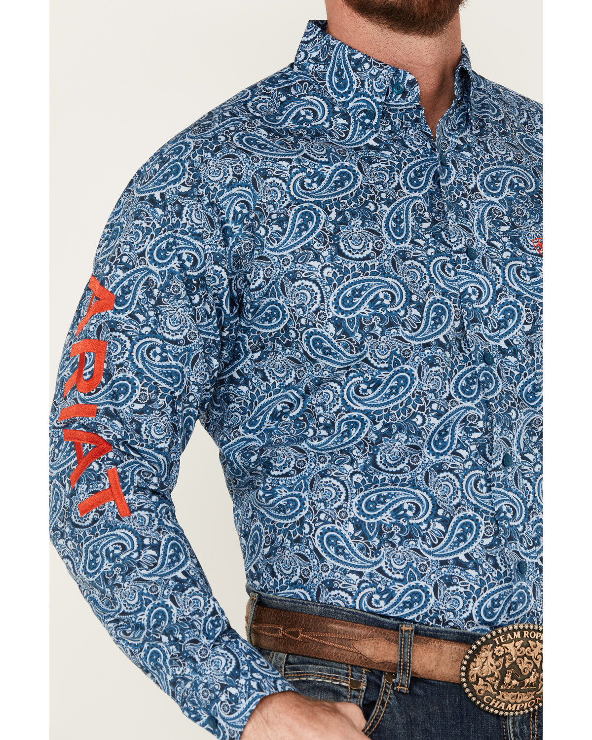 Image #3 - Ariat Men's Team Wayde Paisley Print Long Sleeve Button-Down Western Shirt, Blue, hi-res