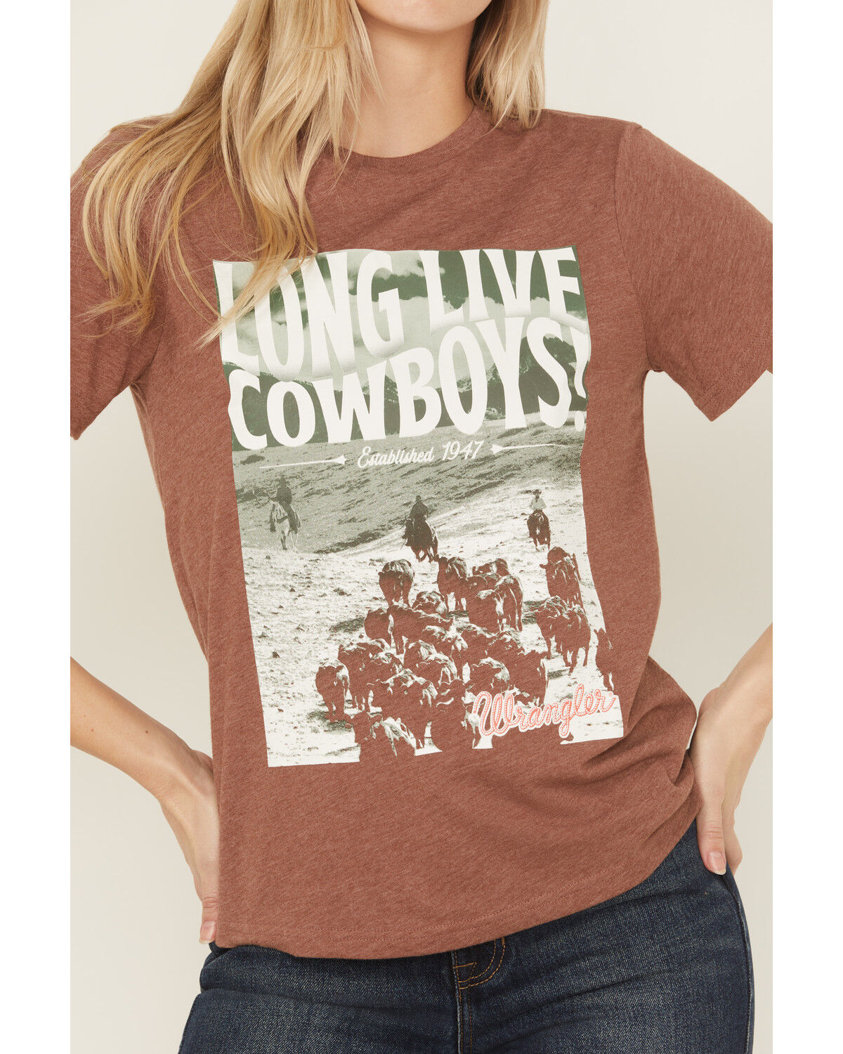 Image #3 - Wrangler Women's Long Live Short Sleeve Graphic Tee, Brown, hi-res