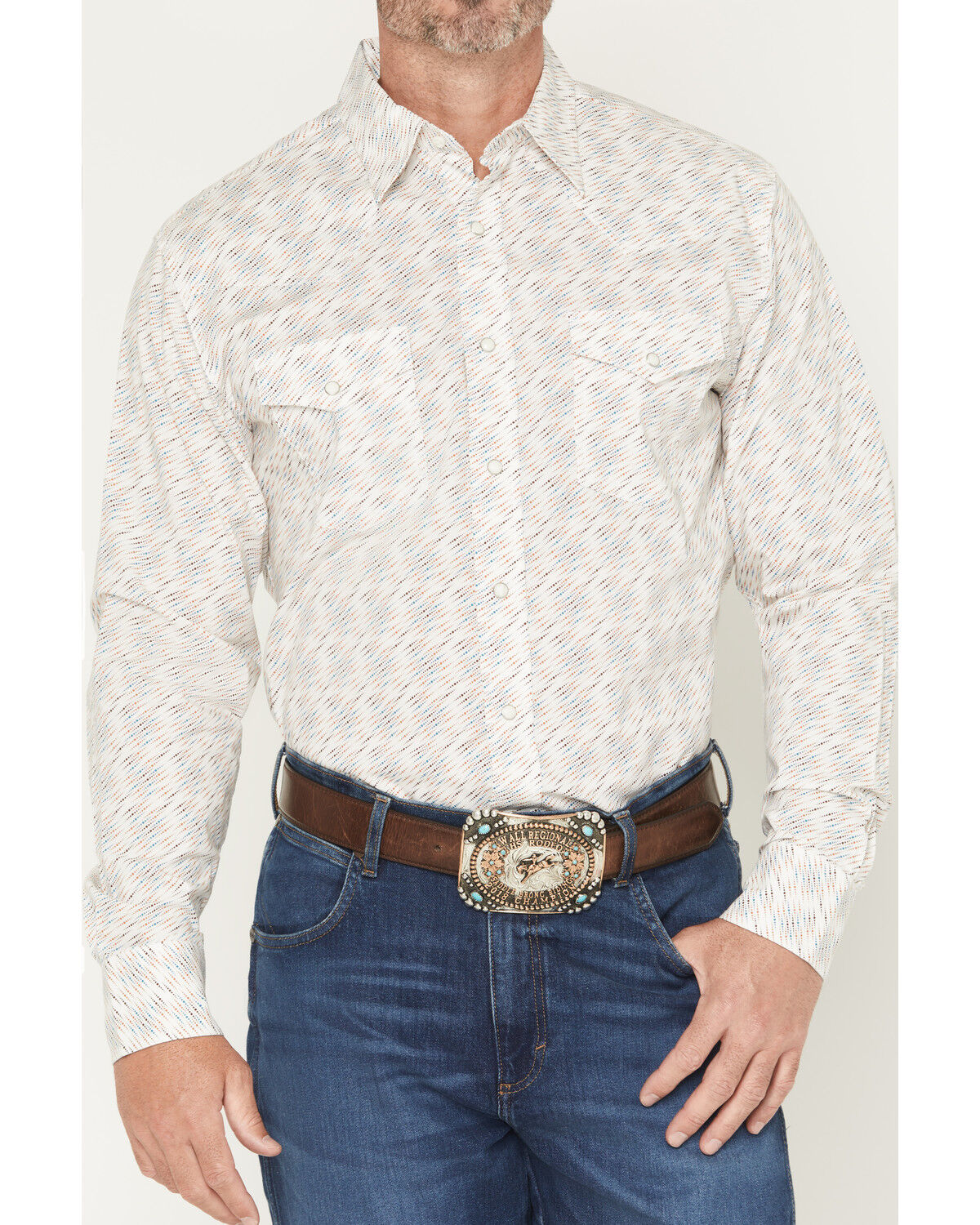 Image #3 - Wrangler 20X Men's Geo Print Long Sleeve Snap Stretch Western Shirt, White, hi-res