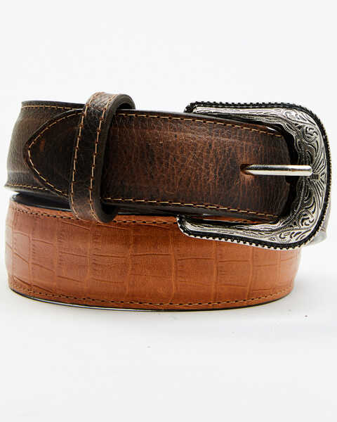 Cody James Men's Pecan Embossed Croco Print Leather Belt , Pecan, hi-res