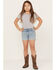 Image #1 - Wrangler Girls' Light Wash Cuffed Daisy Embroidered Jean Shorts, Blue, hi-res