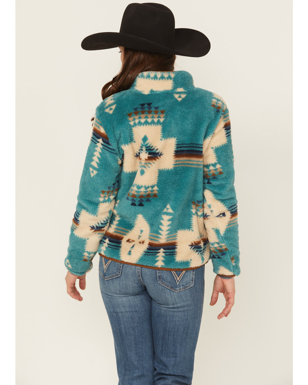 Image #4 - Ariat Women's Southwestern Print Berber Pullover, Teal, hi-res