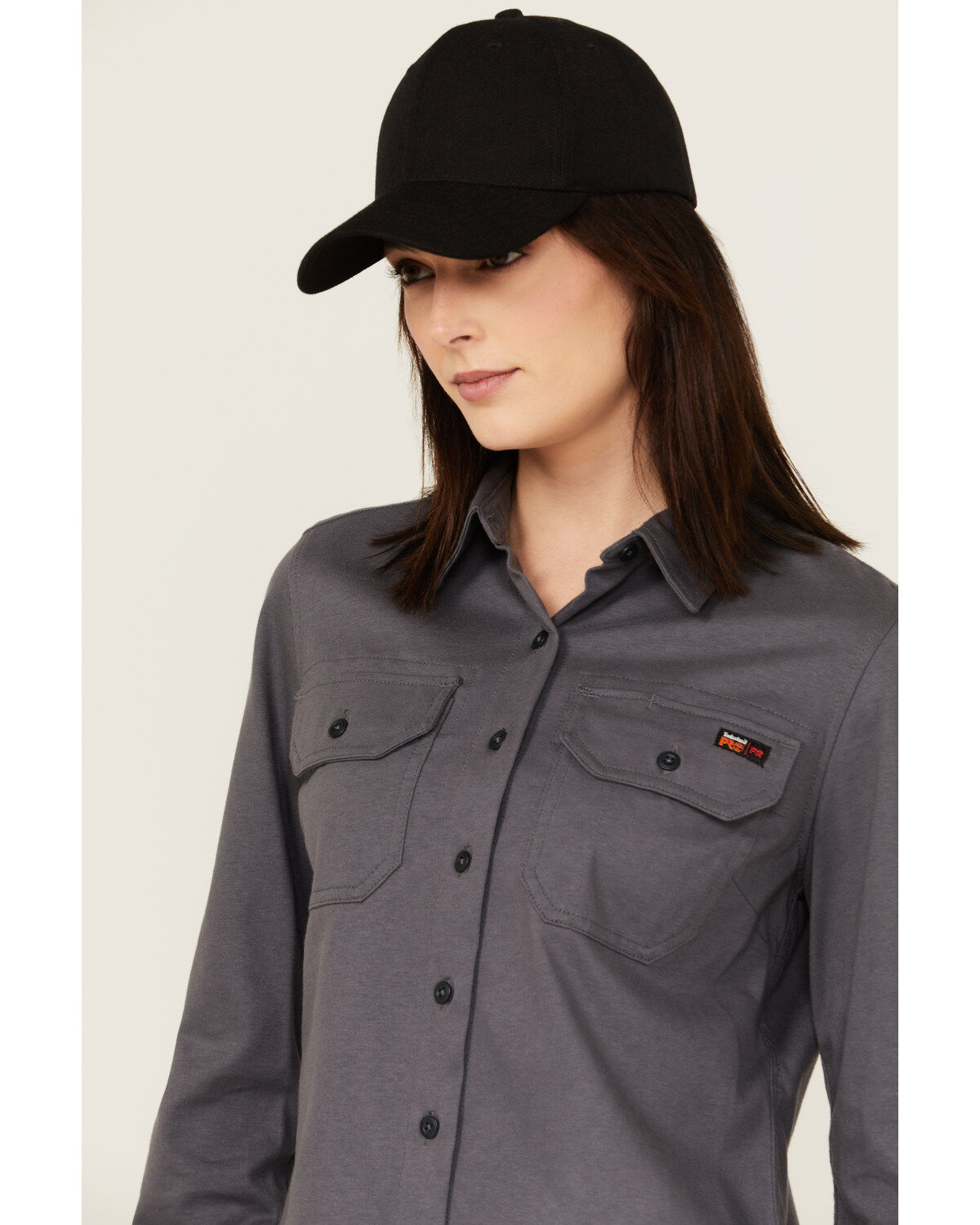 Image #2 - Timberland Pro Women's FR Cotton Core Button-Down Work Shirt, Charcoal, hi-res