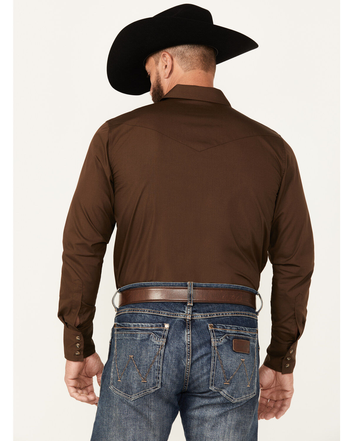 Image #4 - Gibson Trading Co Men's Basic Solid Twill Long Sleeve Snap Western Shirt, Dark Brown, hi-res