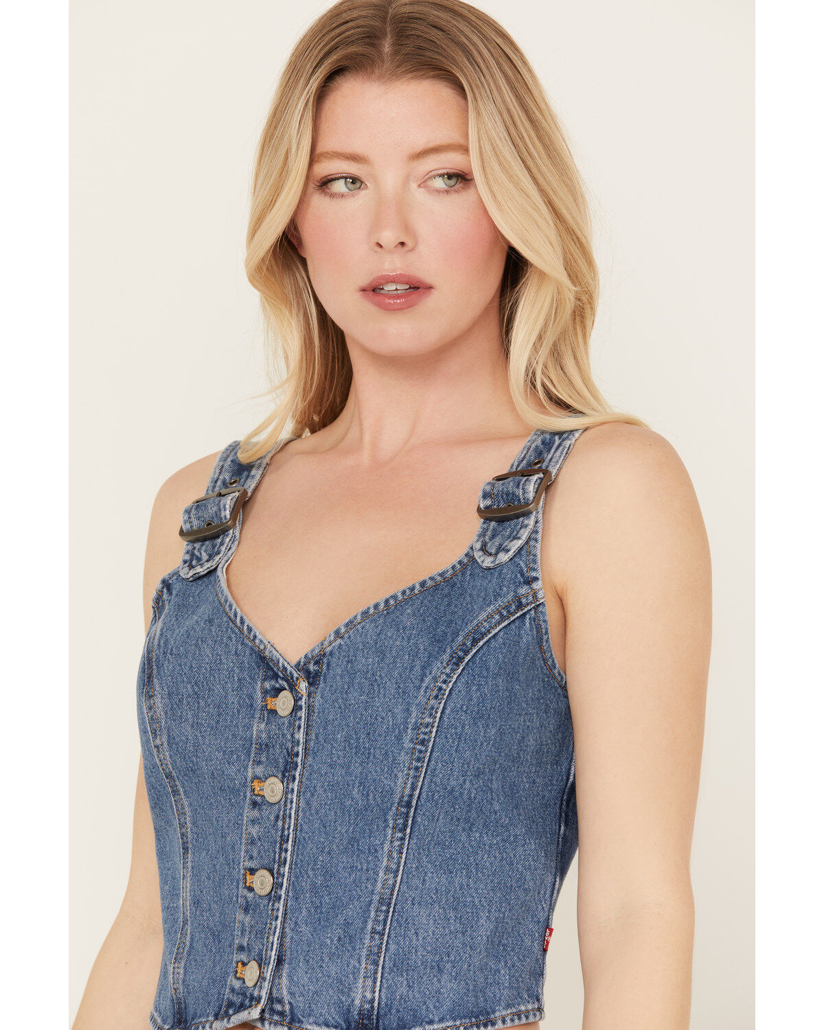 Image #2 - Levi's Women's Dark Wash Charlie Denim Crop Top, Blue, hi-res