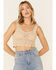 Very J Women's Natural Ruffle Strap Sweater-Knit Crop Tank Top  , Natural, hi-res