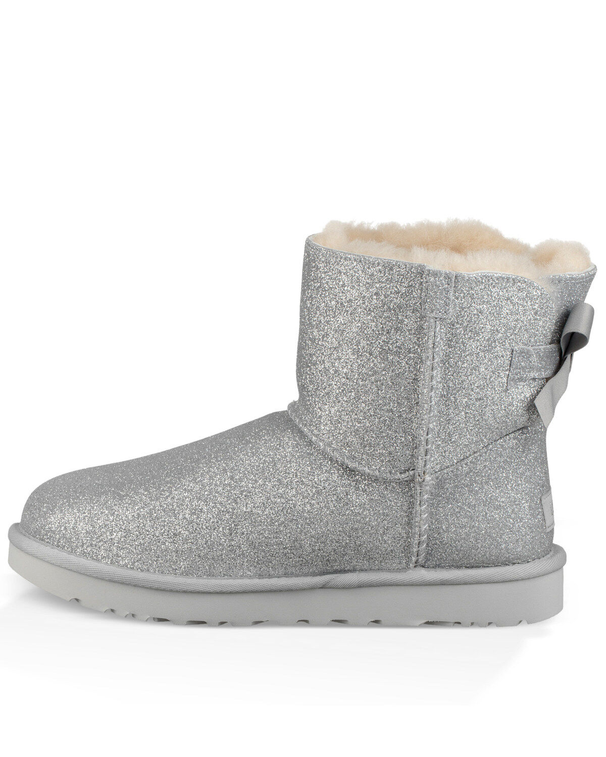 women's bailey bow round toe glitter suede & sheepskin short booties