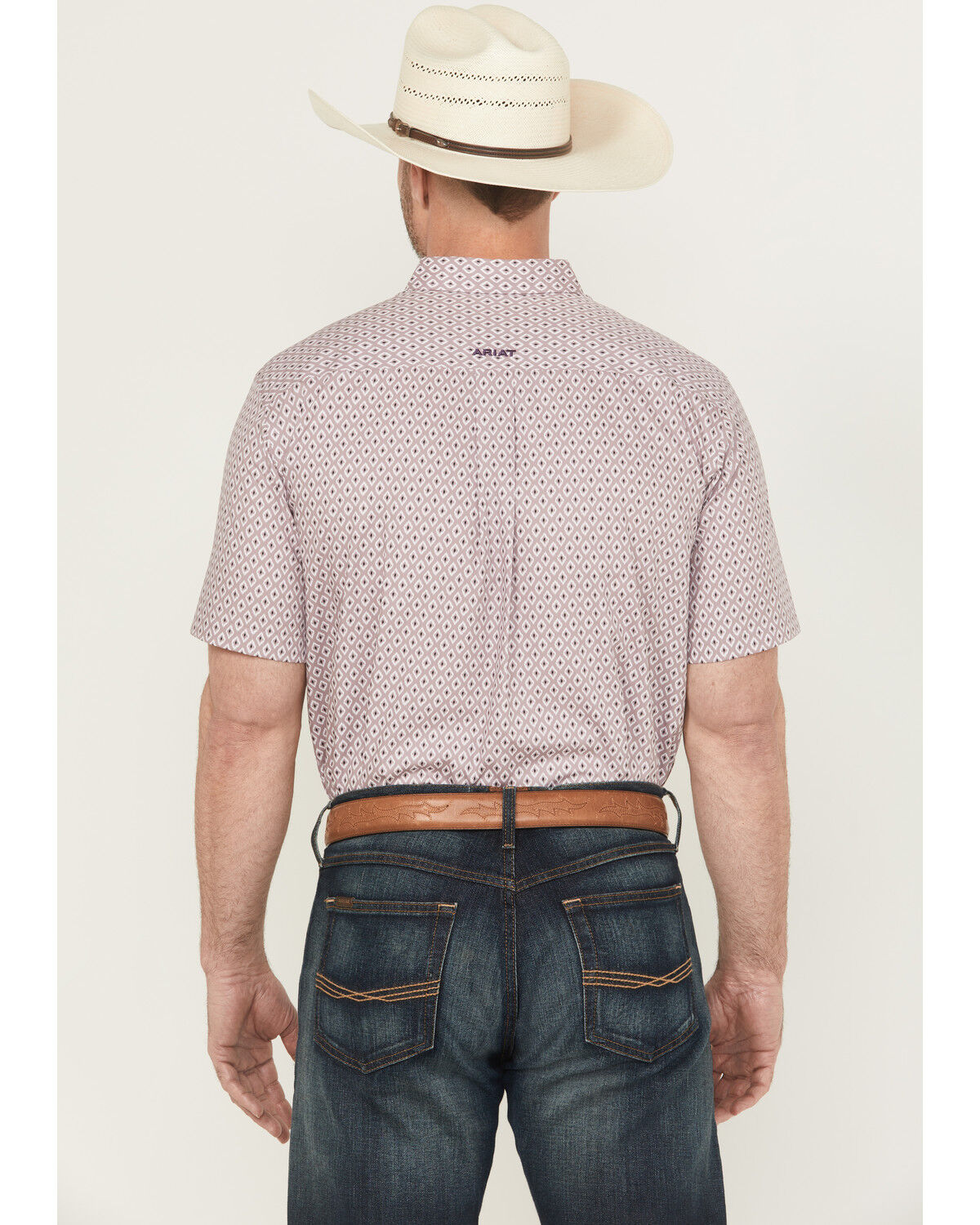 Image #4 - Ariat Men's Rafael Wrinkle Free Geo Print Short Sleeve Button-Down Western Shirt - Big, Light Purple, hi-res
