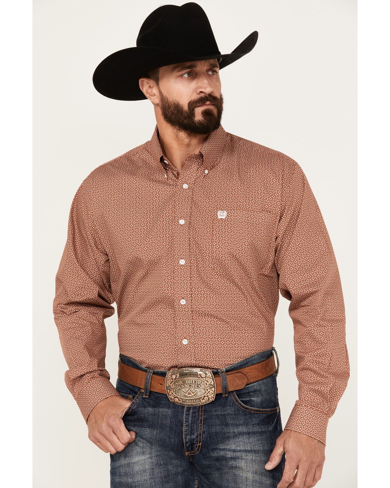 Mens Cinch Orange Chevron Long Sleeve Print Western Button Shirt - Cowpokes  Western Shop
