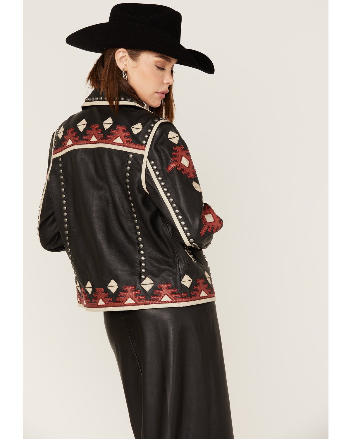 Image #5 - Double D Ranch Women's Chilli Pantine Studded Southwestern Leather Jacket, , hi-res