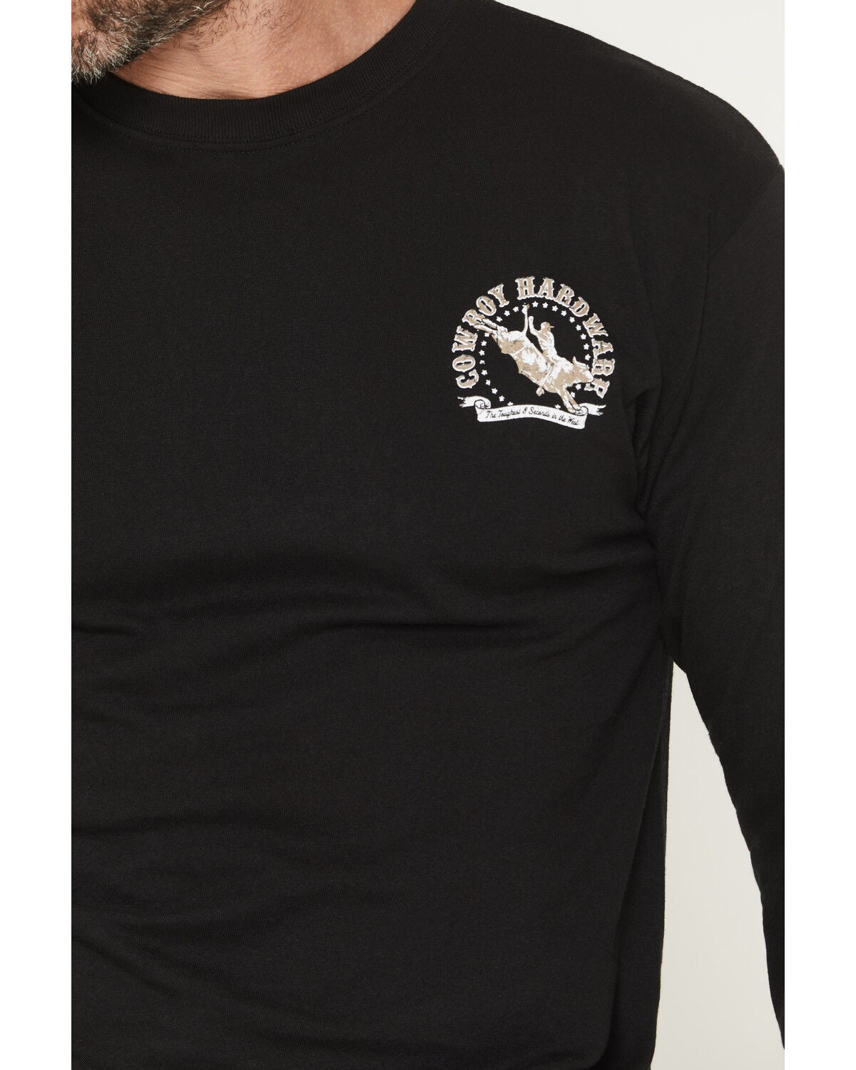 Image #3 - Cowboy Hardware Men's Toughest 8 Seconds Long Sleeve Graphic T-Shirt, Black, hi-res