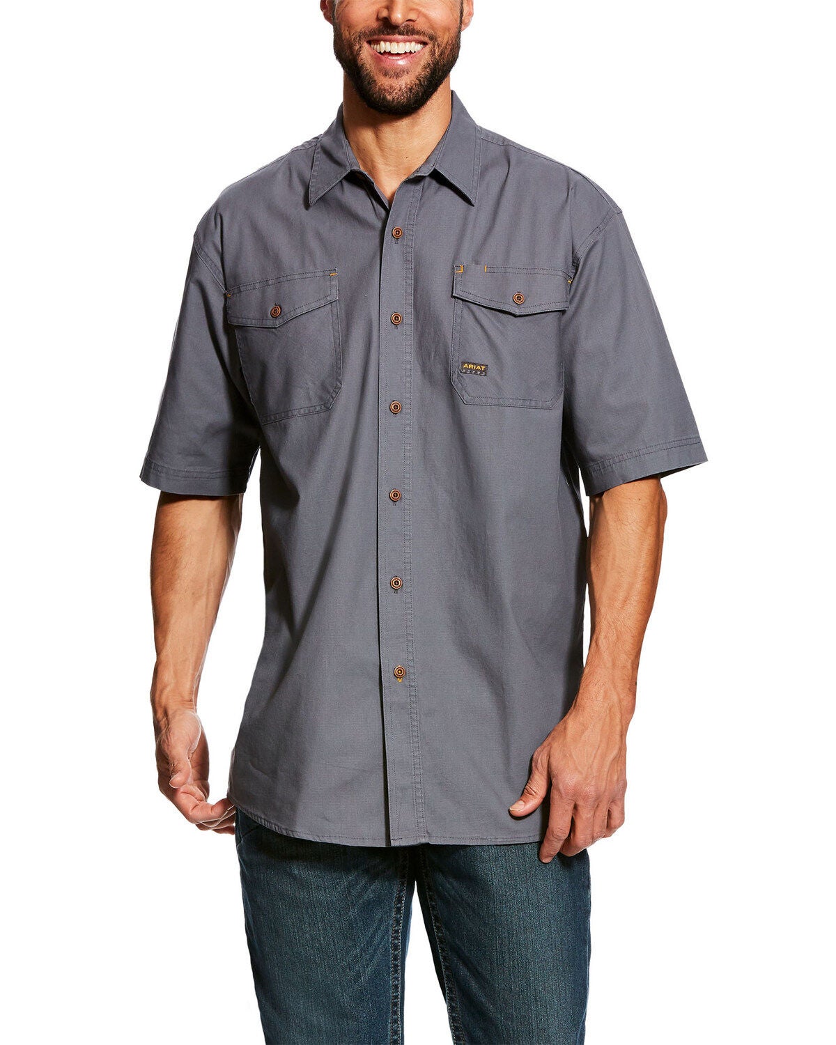 Ariat Men's Steel Rebar Made Tough VentTEK Short Sleeve Work Shirt, Grey, hi-res