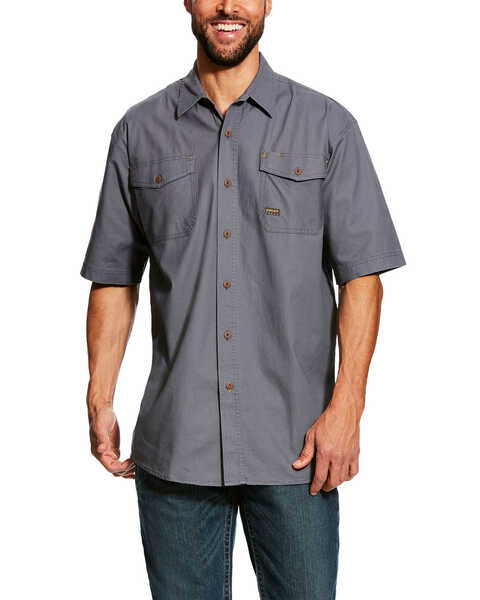Ariat Men's Steel Rebar Made Tough VentTEK Short Sleeve Work Shirt , Grey, hi-res