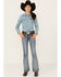 Image #3 - Miss Me Girls' Medium Wash Faded Stretch Bootcut Jeans, Light Blue, hi-res