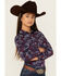 Image #2 - Rough Stock by Panhandle Girls' Bandana Print Long Sleeve Pearl Snap Western Shirt, Navy, hi-res