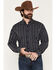 Image #1 - Cinch Men's Dobby Striped Print Long Sleeve Button-Down Western Shirt, Navy, hi-res