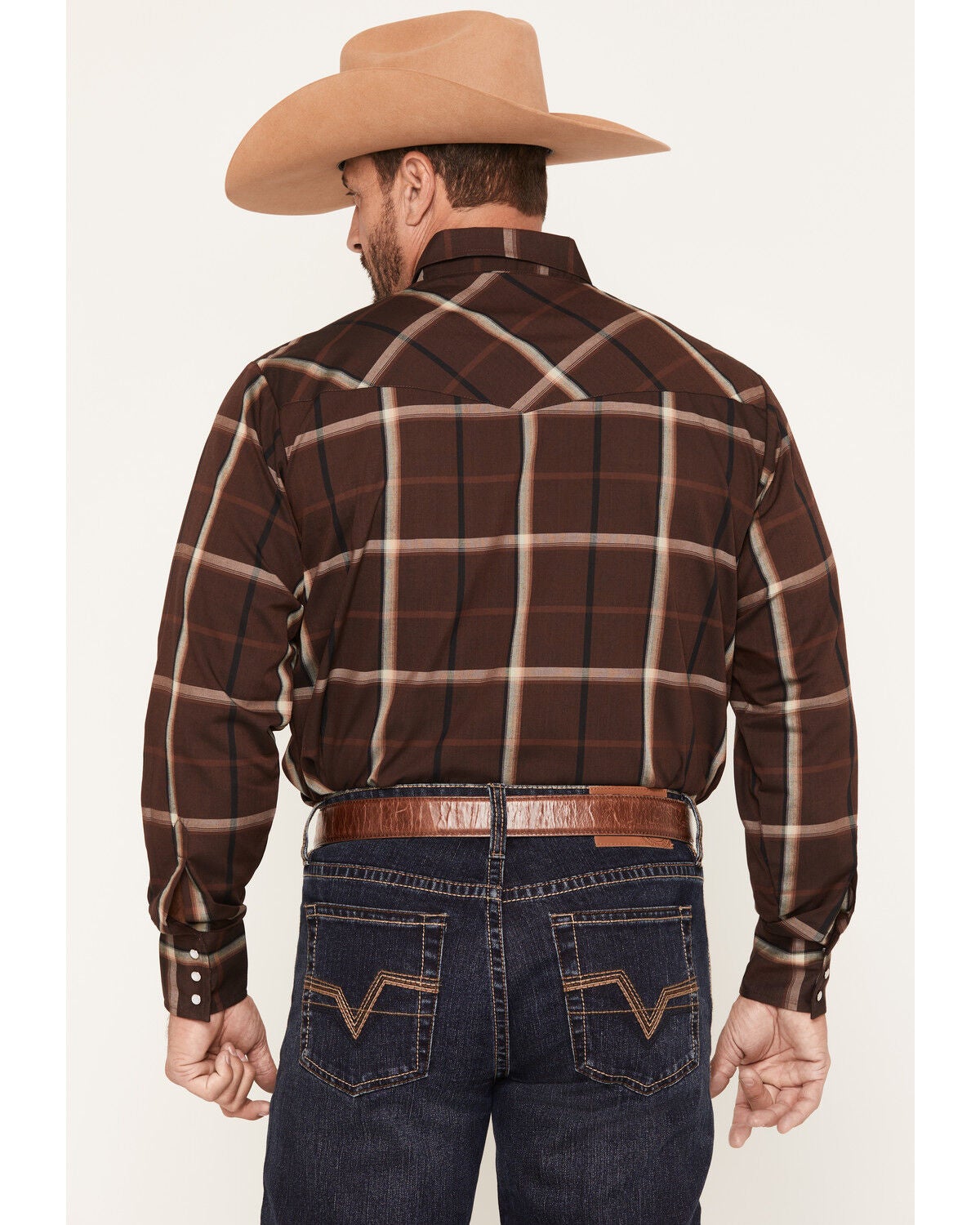 Image #4 - Ely Walker Men's Plaid Print Long Sleeve Pearl Snap Western Shirt - Tall, Black, hi-res