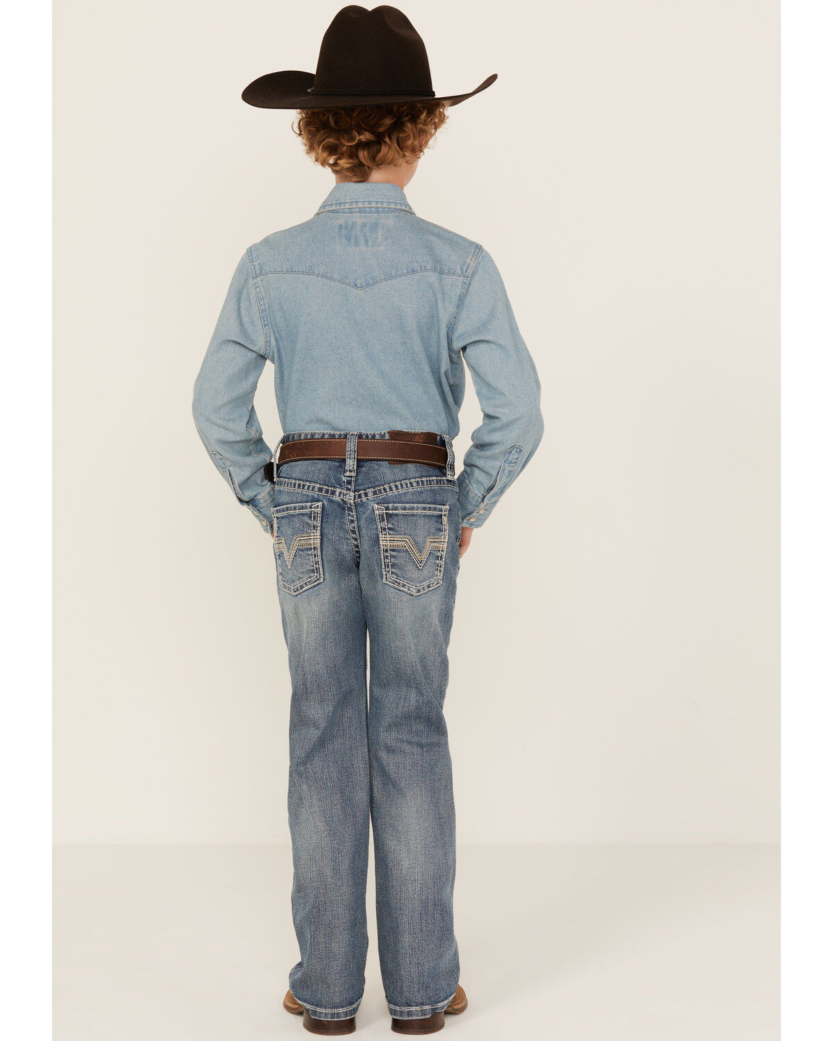 Image #3 - Panhandle Boys' Light Wash Vintage Bootcut Denim Jeans, , hi-res