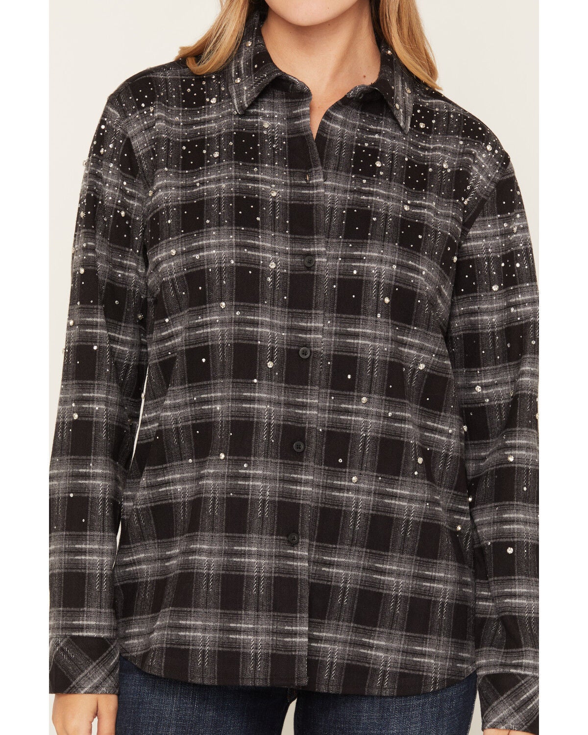 Image #3 - Idyllwind Women's Dosia Rhinestone Plaid Print Long Sleeve Button-Down Flannel Shirt, Black, hi-res