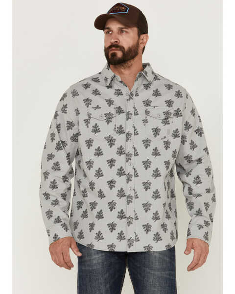 Brothers & Sons Men's All-Over Floral Print Long Sleeve Button Down Western Shirt , Light Grey, hi-res