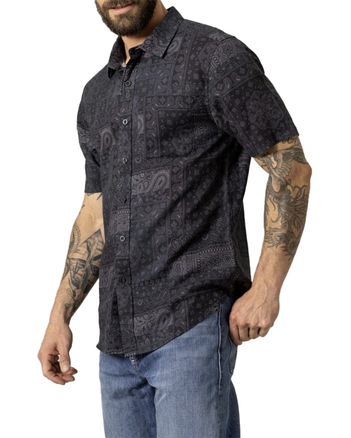 Image #2 - Kimes Ranch Men's Barret Bandana Print Short Sleeve Button-Down Western Short, Black, hi-res